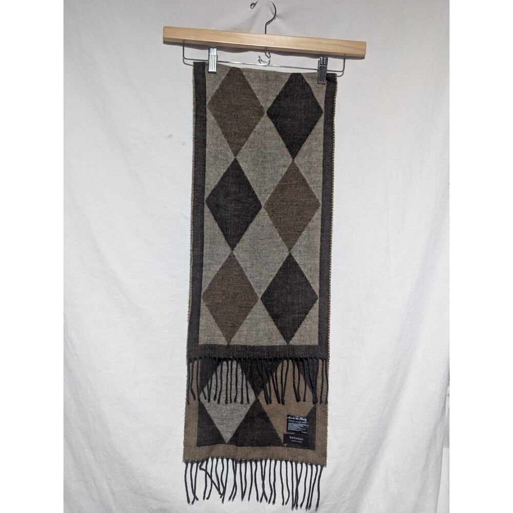 Betmar Vintage Made In Italy Scarf Brown Diamond Argyle Pattern Unisex Adult